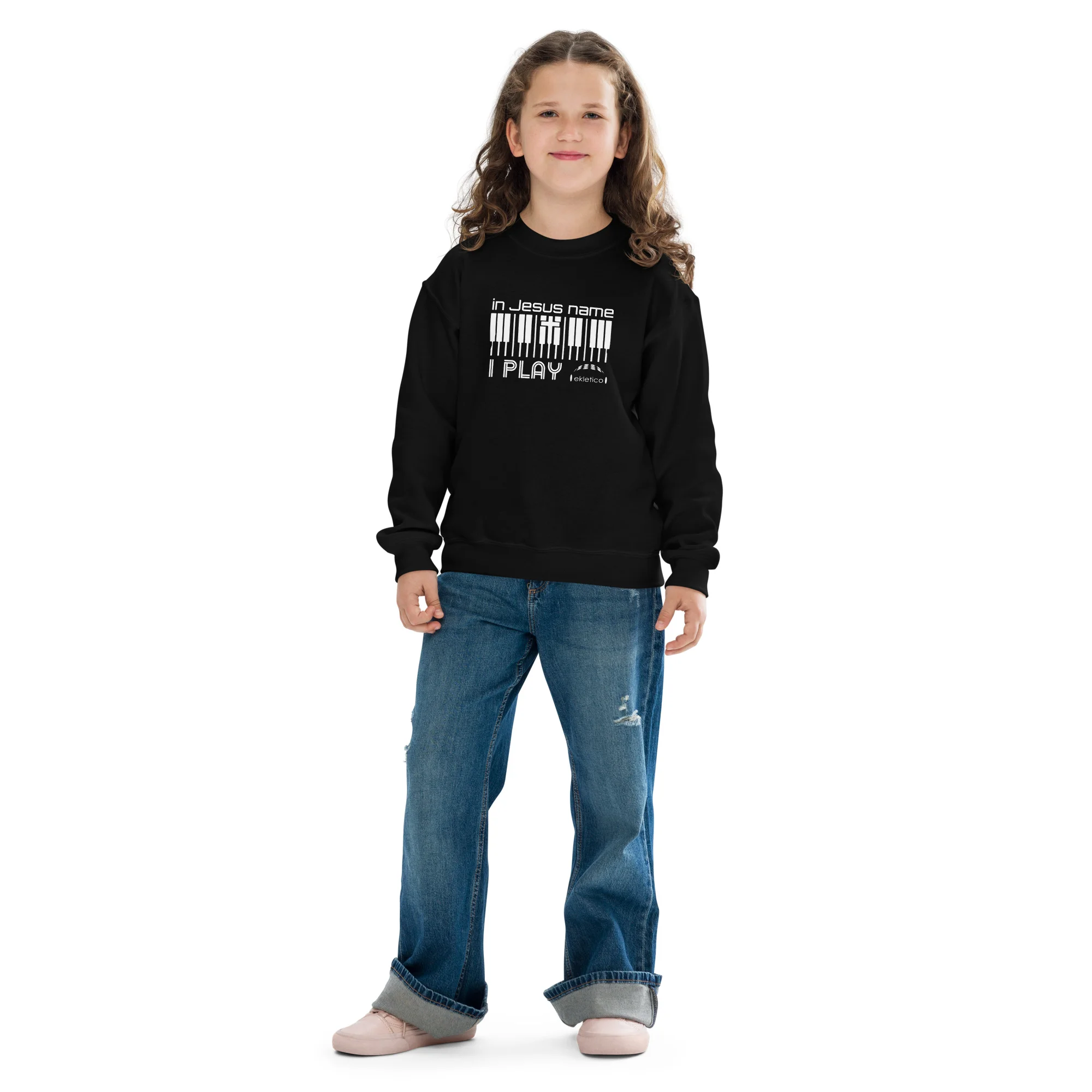 In Jesus Name I Play - Youth crewneck sweatshirt - Image 3