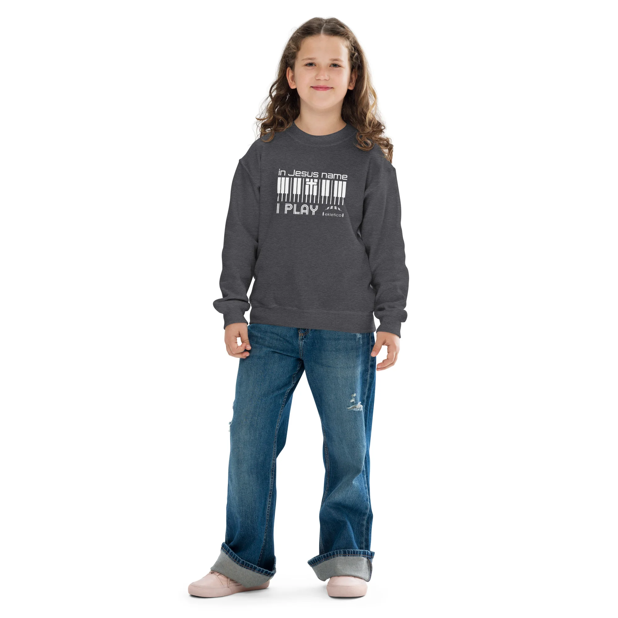 In Jesus Name I Play - Youth crewneck sweatshirt - Image 7
