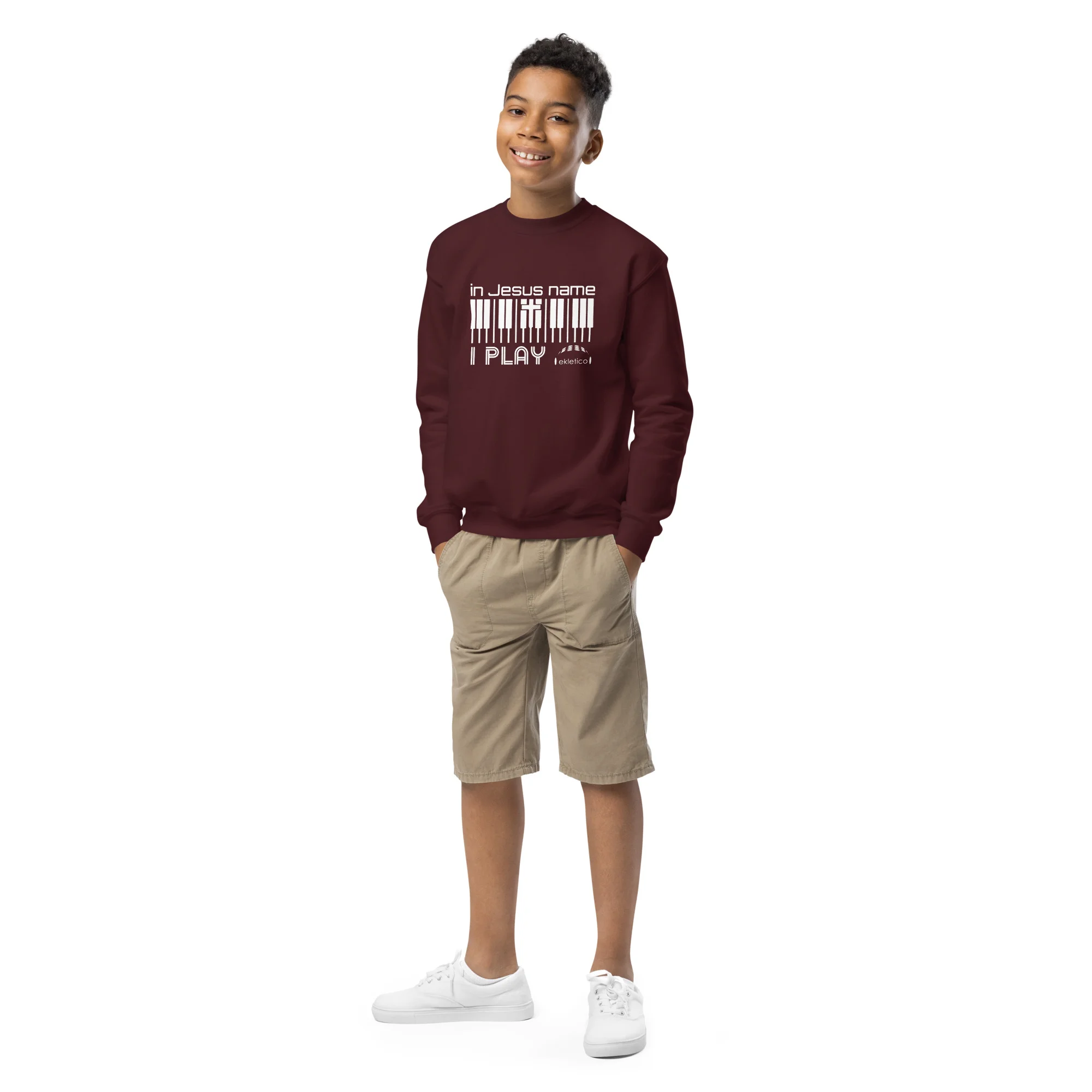 In Jesus Name I Play - Youth crewneck sweatshirt - Image 2