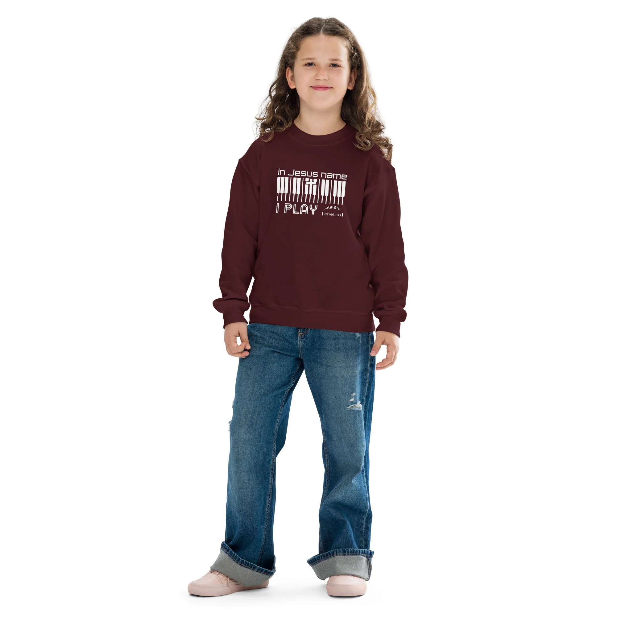 In Jesus Name I Play - Youth crewneck sweatshirt - Image 5