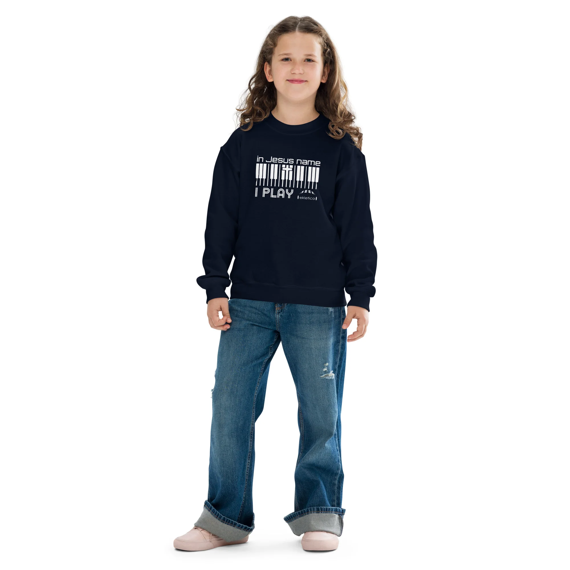 In Jesus Name I Play - Youth crewneck sweatshirt - Image 4