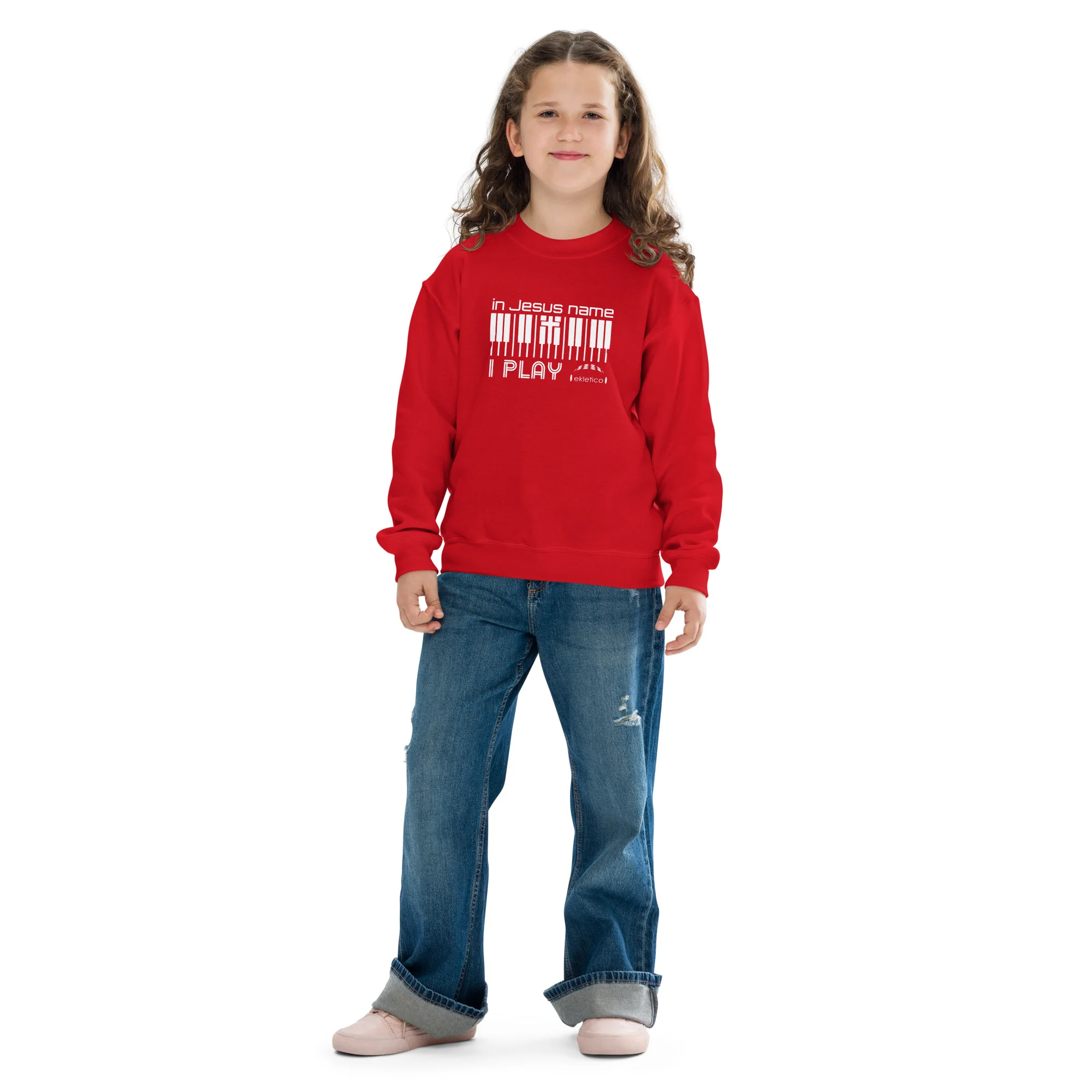 In Jesus Name I Play - Youth crewneck sweatshirt - Image 6