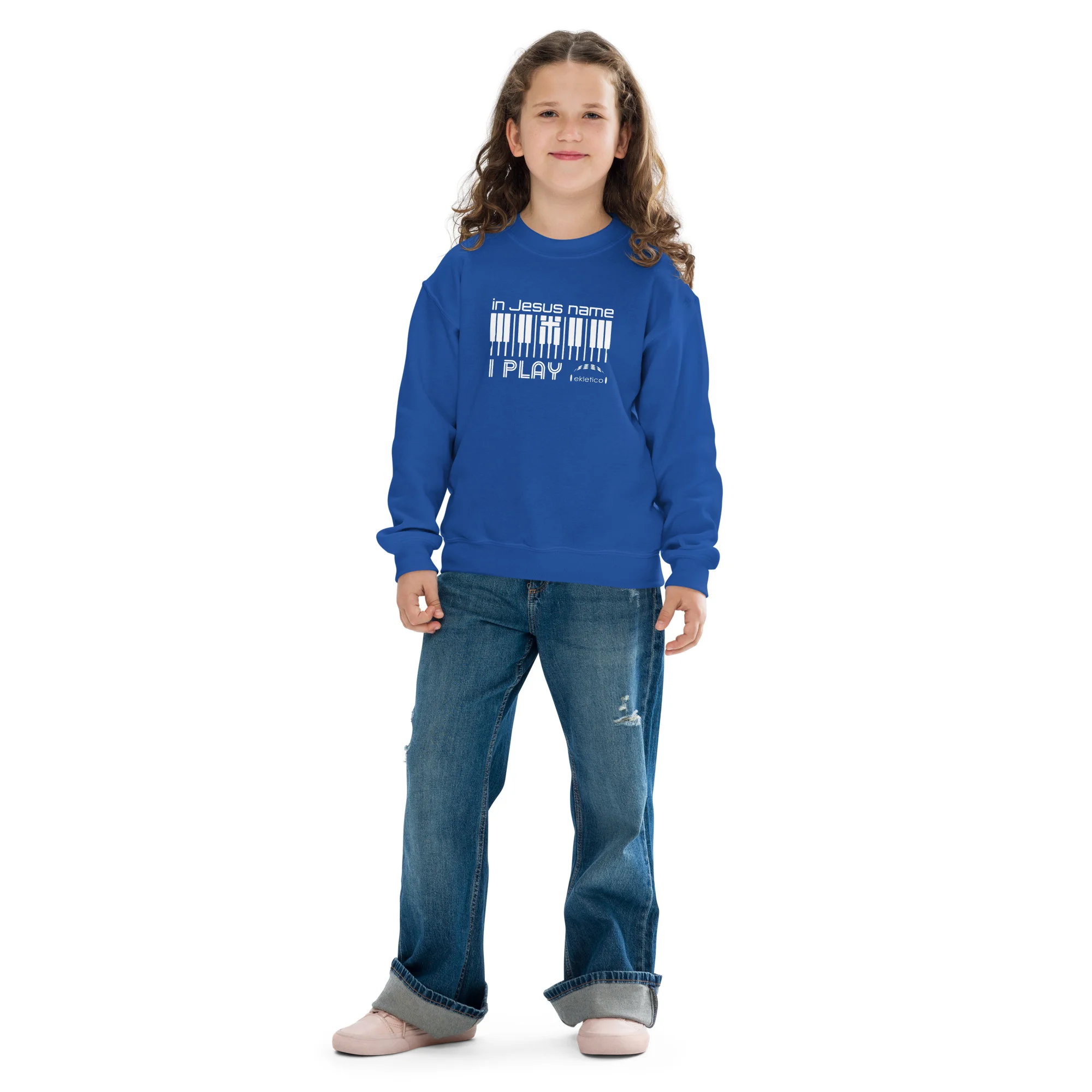 In Jesus Name I Play - Youth crewneck sweatshirt - Image 8